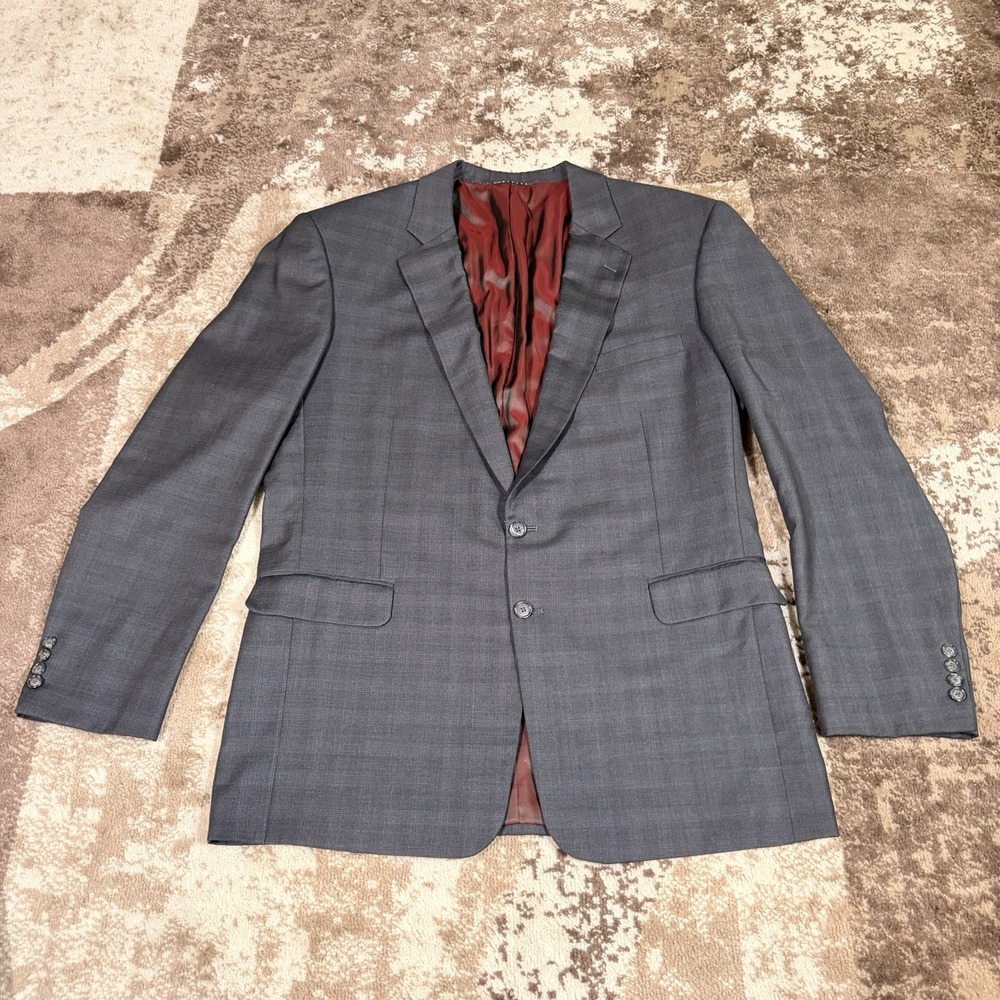 Ermenegildo Zegna Trofeo Blazer Mens 48L Gray Windowpane‎ Plaid Wool Two-Button
